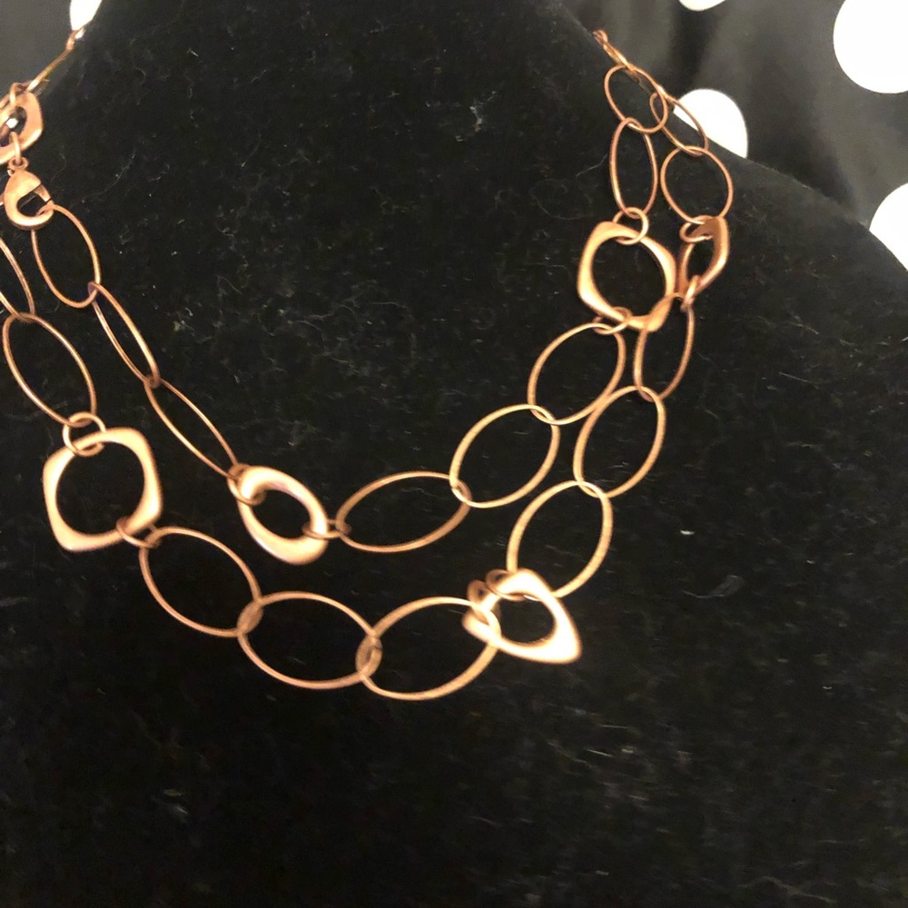 Copper bronze colored metal geometric shapes necklace can be worn long or short